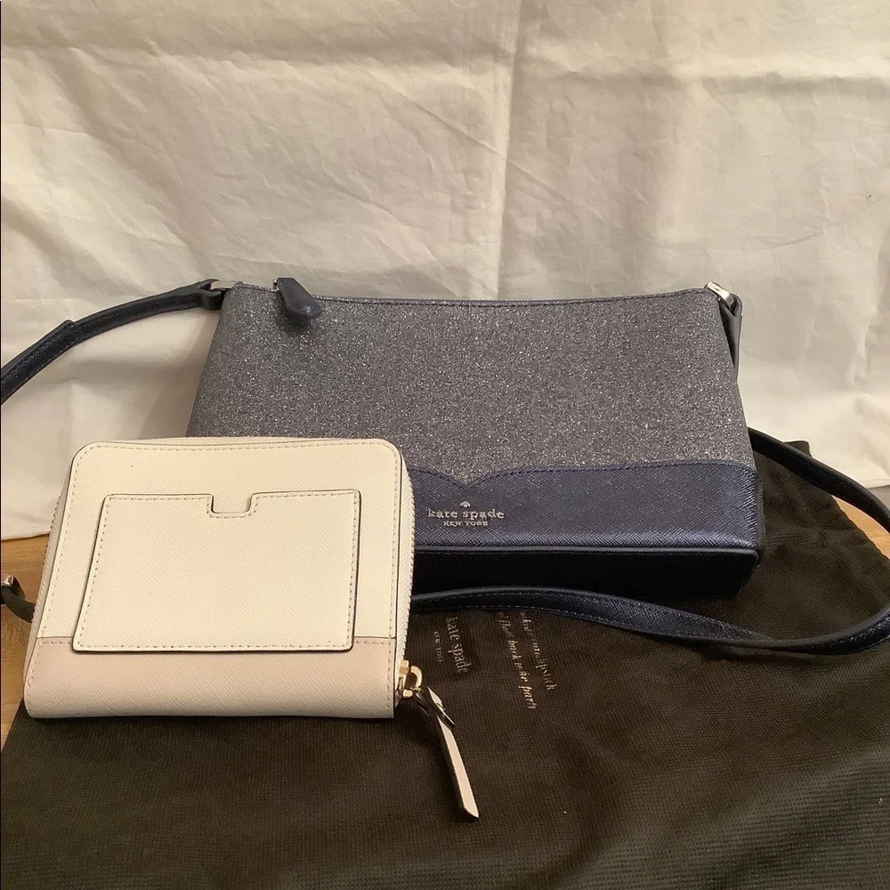 NWOT Kate Spade Lola Glitter Dusk Navy Small Crossbody Bag Plus Bonus Wa…​​​​​